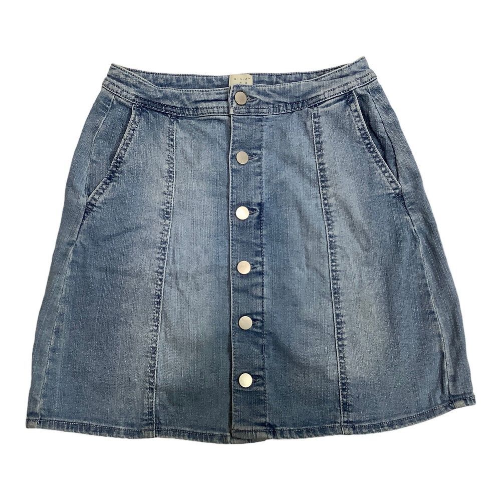 a.n.d e.a.w.y Skirt Light Blue Straight Pencil Mini Button Up Size 6 Women Denim